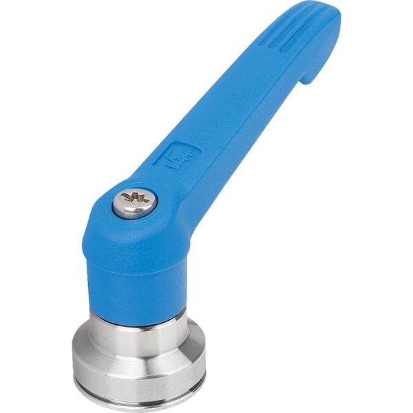 Adjustable Handle W Clamp Force Intensif Size:2, M08, Plastic Blue Ral5017, Comp:Stainless Steel